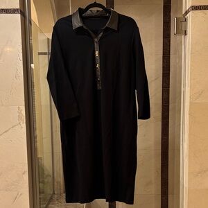 Elegant Black Dress with Leather Accents